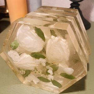 Hexagonal Floral Resin Coaster Set